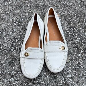 ANTONIO MELANI White Leather Loafers with Gold Accent